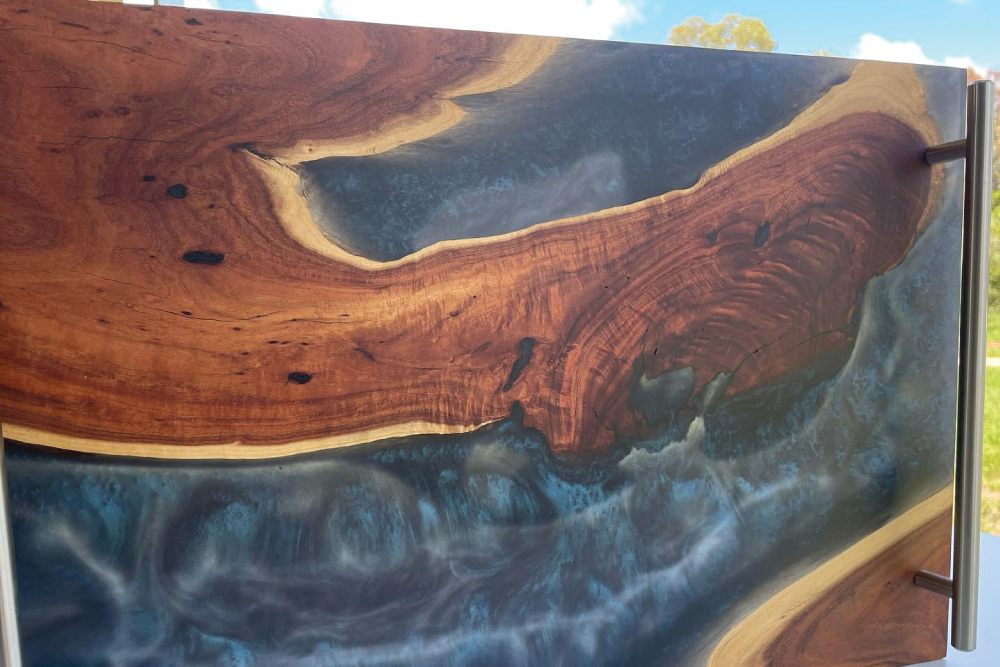 A serving board made from Mulga offcuts, a handcrafted item from Metal Wood and Things in Yass-